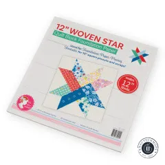 Verpackung des It's Sew Emma Foundation-Paper-Piecing-Blocks 'Woven Star' 12 Zoll mit Musterbeispiel in Rot-Blau-Rosa